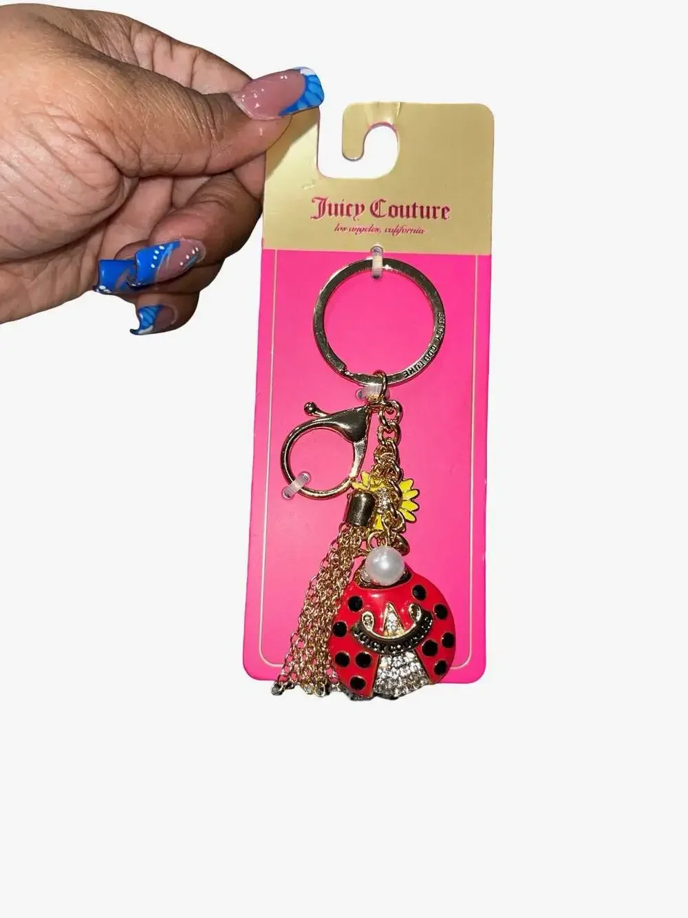Juicy Couture Lucky Ladybug Bag Charm Keychain with Rhinestones and Pearl - Picture 2 of 3